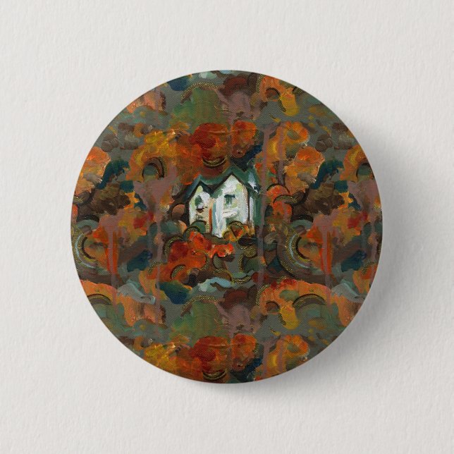 Macaron Rond 5 Cm Maison Blanche et arbres d'automne (Devant)