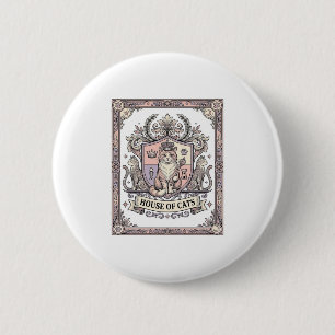 Macaron Rond 5 Cm Maison de chats Armoiries de chat vintage