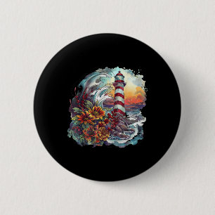 Macaron Rond 5 Cm Maison de phare Maison au bord de la mer Voile Bat