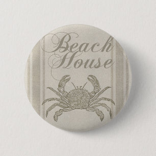 Macaron Rond 5 Cm Maison de plage crabe rivage côtier vintage