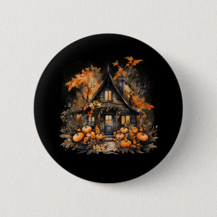 Macaron Rond 5 Cm Maison hantée avec Halloween Citrouille