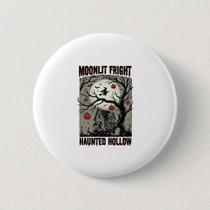 Macaron Rond 5 Cm Maison Hantée Halloween Gravure Vintage Lune Shi