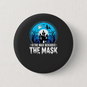 Macaron Rond 5 Cm Maison Hantée Halloween Homme Derrière le Masque