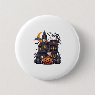 Macaron Rond 5 Cm Maison Hantée Halloween Squelettes Citrouille Fant