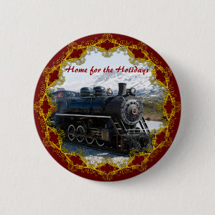 Macaron Rond 5 Cm Maison sur le train pour le bouton de vacances
