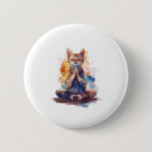 Macaron Rond 5 Cm Maître de Yoga Félin