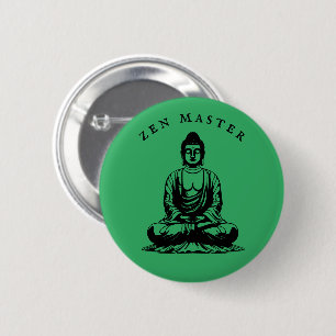 Macaron Rond 5 Cm Maître Zen - Méditation Bouddha Vert