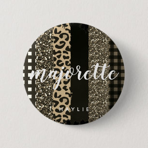 Macaron Rond 5 Cm Majorette personnalisée Faux Cheetah et Parties sc
