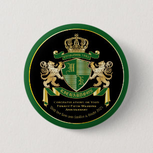 Macaron Rond 5 Cm Make Your Own Coat of Arms Green Gold Lion Emblem