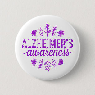 Macaron Rond 5 Cm Maladie d'Alzheimer Sensibilisation Fleur Violette