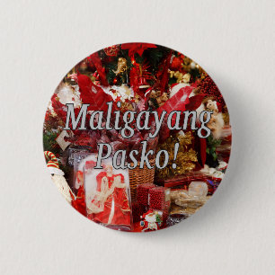 Macaron Rond 5 Cm Maligayang Pasko ! Joyeux Noël à Tagalog wf