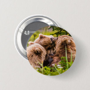 Macaron Rond 5 Cm Mama bear nourrit ses deux petits, Lake Clark Nati