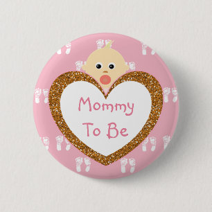 Macaron Rond 5 Cm Maman à être Baby shower Bouton rose empreintes
