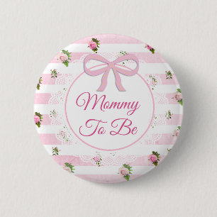 Macaron Rond 5 Cm Maman à être bouton floral rose de baby shower