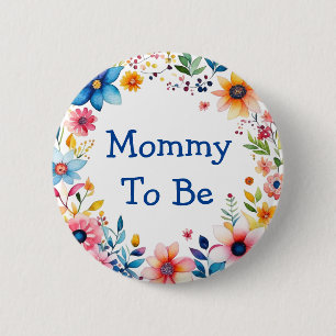 Macaron Rond 5 Cm Maman à être floral rose et Baby shower bleu