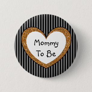 Macaron Rond 5 Cm Maman à être or de noir de bouton de baby shower