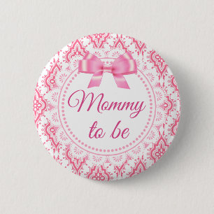 Macaron Rond 5 Cm Maman à être rose Bow Lacey Baby shower Button
