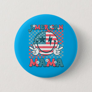 Macaron Rond 5 Cm Maman Américaine Visage Sourire Groovy Patriotique