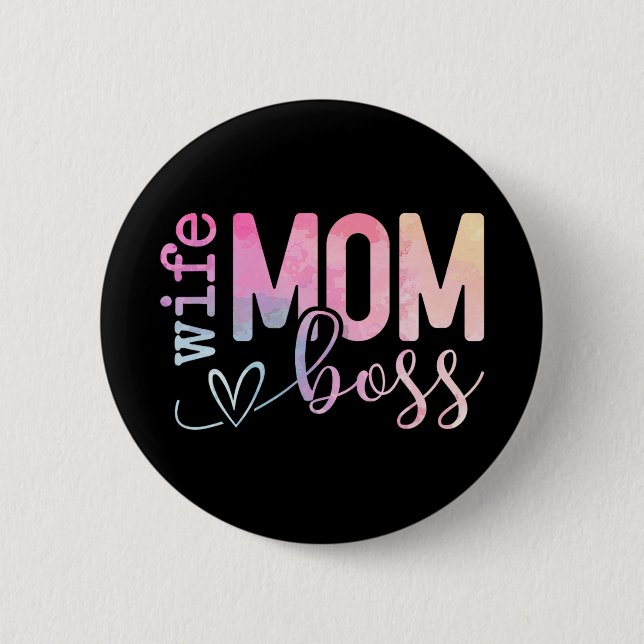 Macaron Rond 5 Cm Maman Boss Funny Mothers Day (Devant)