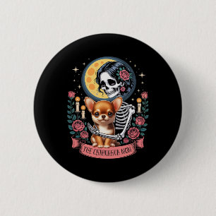Macaron Rond 5 Cm Maman Chihuahua Halloween Chien Onwer Skeleton Fem