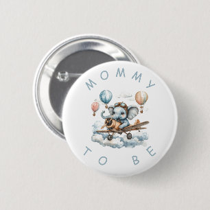Macaron Rond 5 Cm Maman Cute Blue Elephant Baby Shower