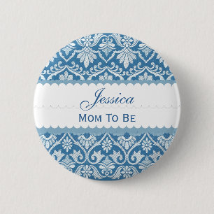 Macaron Rond 5 Cm Maman de baby shower à être BLEU de la damassé 