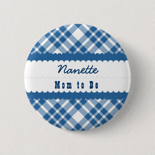 Macaron Rond 5 Cm Maman de baby shower à être BLEU diagonal du pla