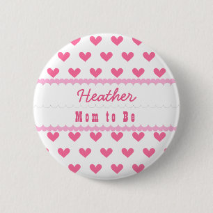 Macaron Rond 5 Cm Maman de baby shower à être rose des coeurs V08