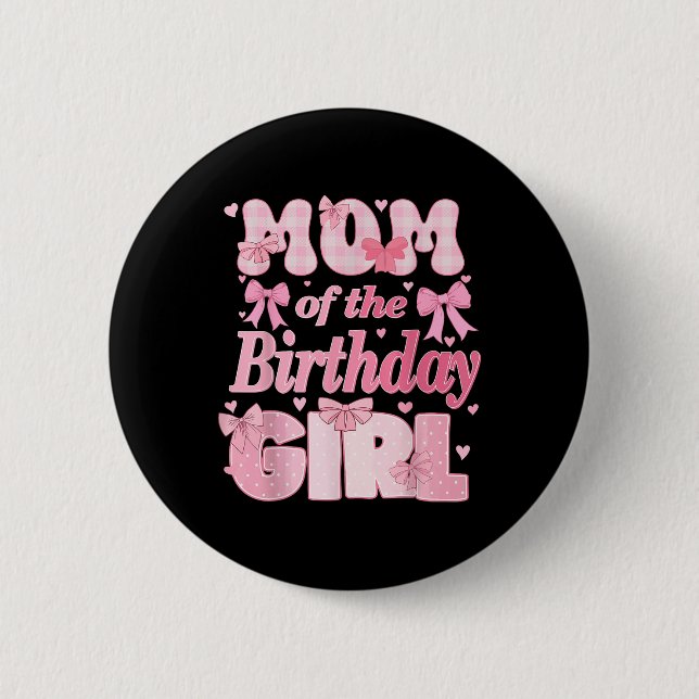 Macaron Rond 5 Cm Maman De La Fille Anniversaire Famille Rose Coquet (Devant)