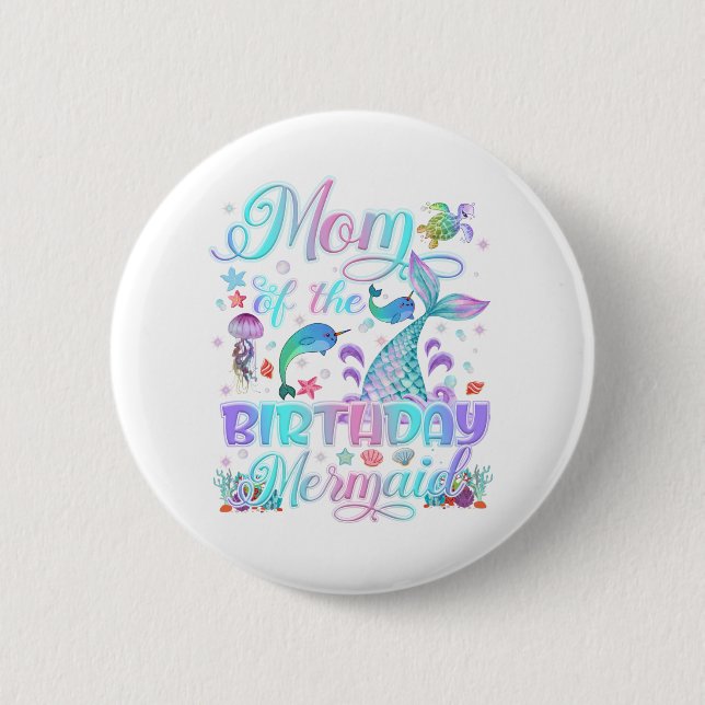 Macaron Rond 5 Cm Maman De La Sirène Anniversaire Fille Famille Anni (Devant)