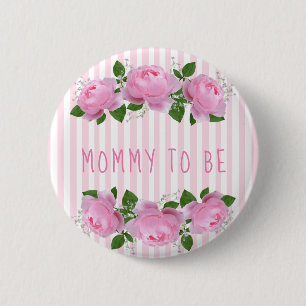 Macaron Rond 5 Cm Maman doit être Baby shower Bouton rose Roses