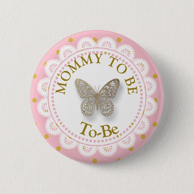 Macaron Rond 5 Cm Maman doit être Baby shower rose et or Butterfly B (Devant)