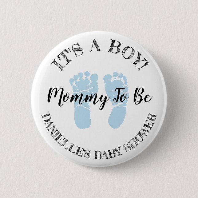 Macaron Rond 5 Cm Maman doit être Blue Footprints Baby shower (Devant)