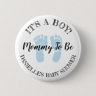 Macaron Rond 5 Cm Maman doit être Blue Footprints Baby shower