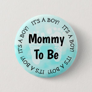 Macaron Rond 5 Cm Maman doit être Turquoise Bouton Baby shower bleu