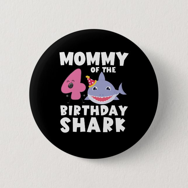 Macaron Rond 5 Cm Maman Du Requin D'Anniversaire 4 ans Anniversaire (Devant)