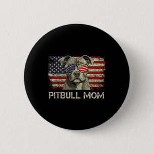 Macaron Rond 5 Cm Maman Pitbull Amoureux des chiens Drapeau américai