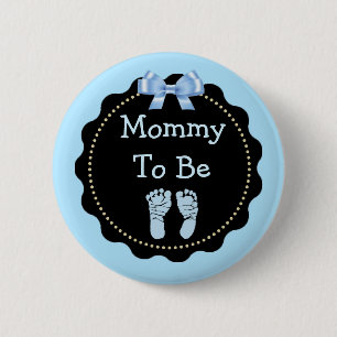 Macaron Rond 5 Cm Maman pour être bleu et noir Baby shower