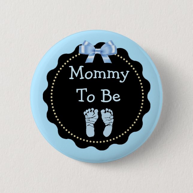 Macaron Rond 5 Cm Maman pour être bleu et noir Baby shower (Devant)