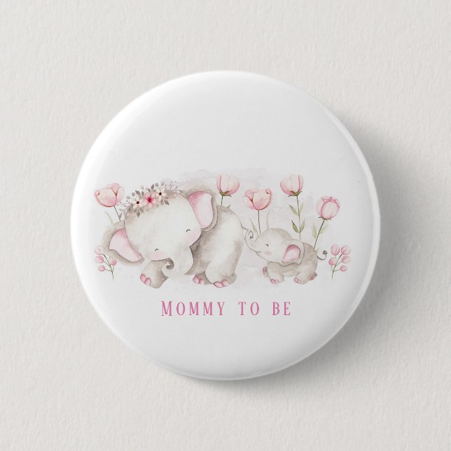 Macaron Rond 5 Cm Maman pour être éléphant Pastel Baby shower fille (Devant)