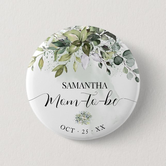 Macaron Rond 5 Cm Maman pour être Eucalyptus Baby shower vert (Devant)