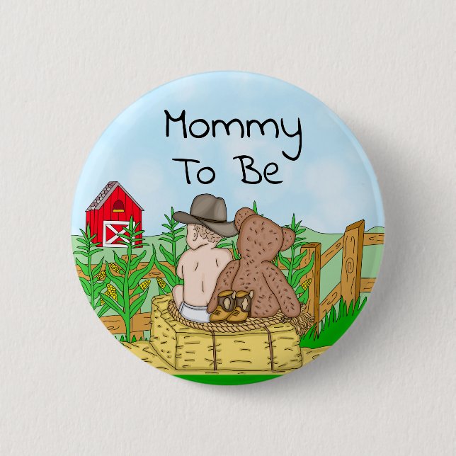 Macaron Rond 5 Cm Maman pour être le Baby shower du garçon (Devant)