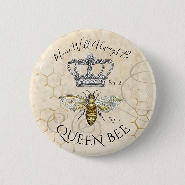 Macaron Rond 5 Cm Maman Queen Bee (Devant)