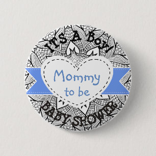 Macaron Rond 5 Cm Maman rayée bleue de bouton de baby shower à êt