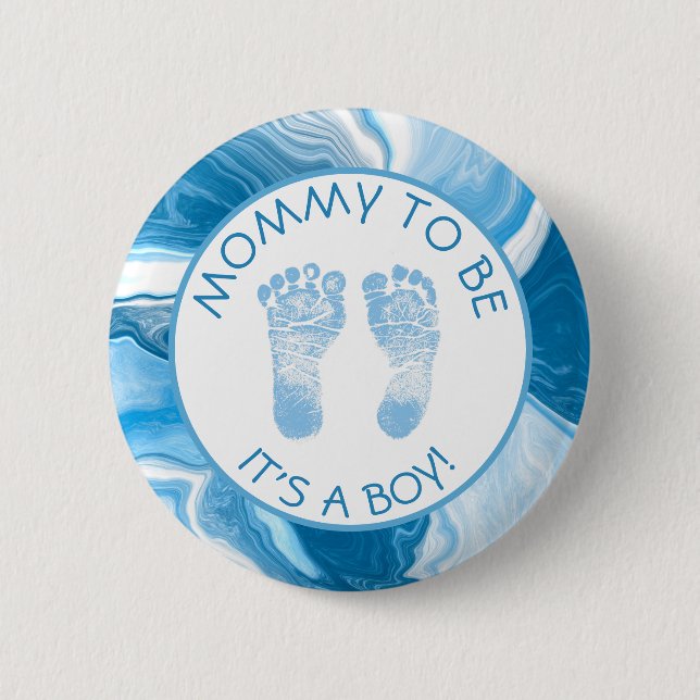 Macaron Rond 5 Cm Maman sera Baby shower de marbre bleu (Devant)