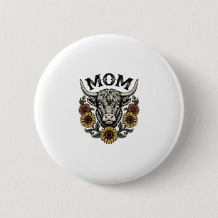 Macaron Rond 5 Cm Maman Vache Highland Tournesol Vintage Design West