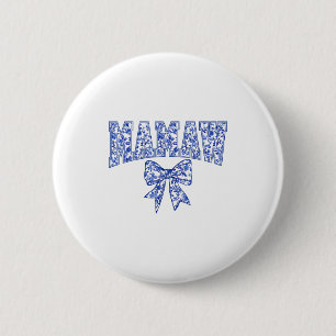 Macaron Rond 5 Cm Mamaw Coquette Toile Bleu Nœud Floral Fête des Mèr
