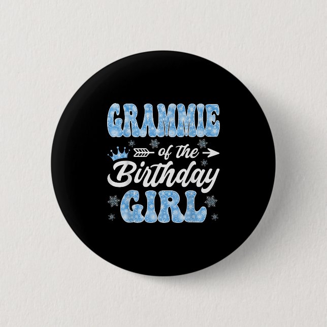 Macaron Rond 5 Cm Mamie De La Fille D'anniversaire Flocons De Neige  (Devant)