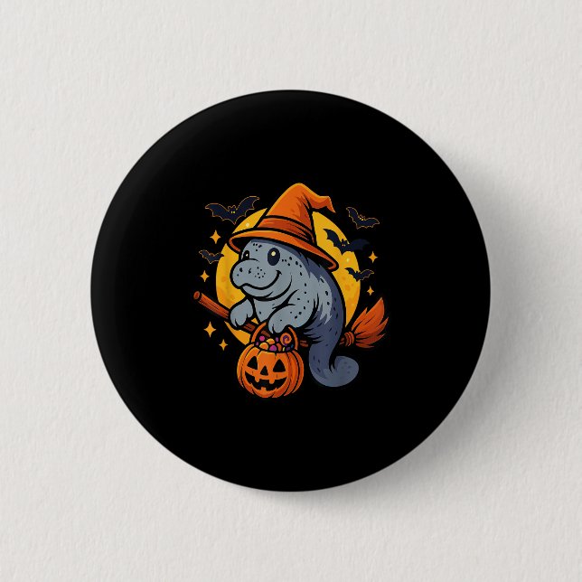 Macaron Rond 5 Cm Manatee Witch Hat Pumpkin Halloween Soky Season  (Devant)