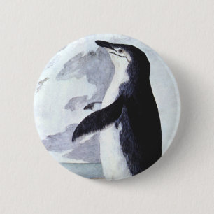 Macaron Rond 5 Cm Manchot à Collier Vintage, Oiseaux d'Antarctique